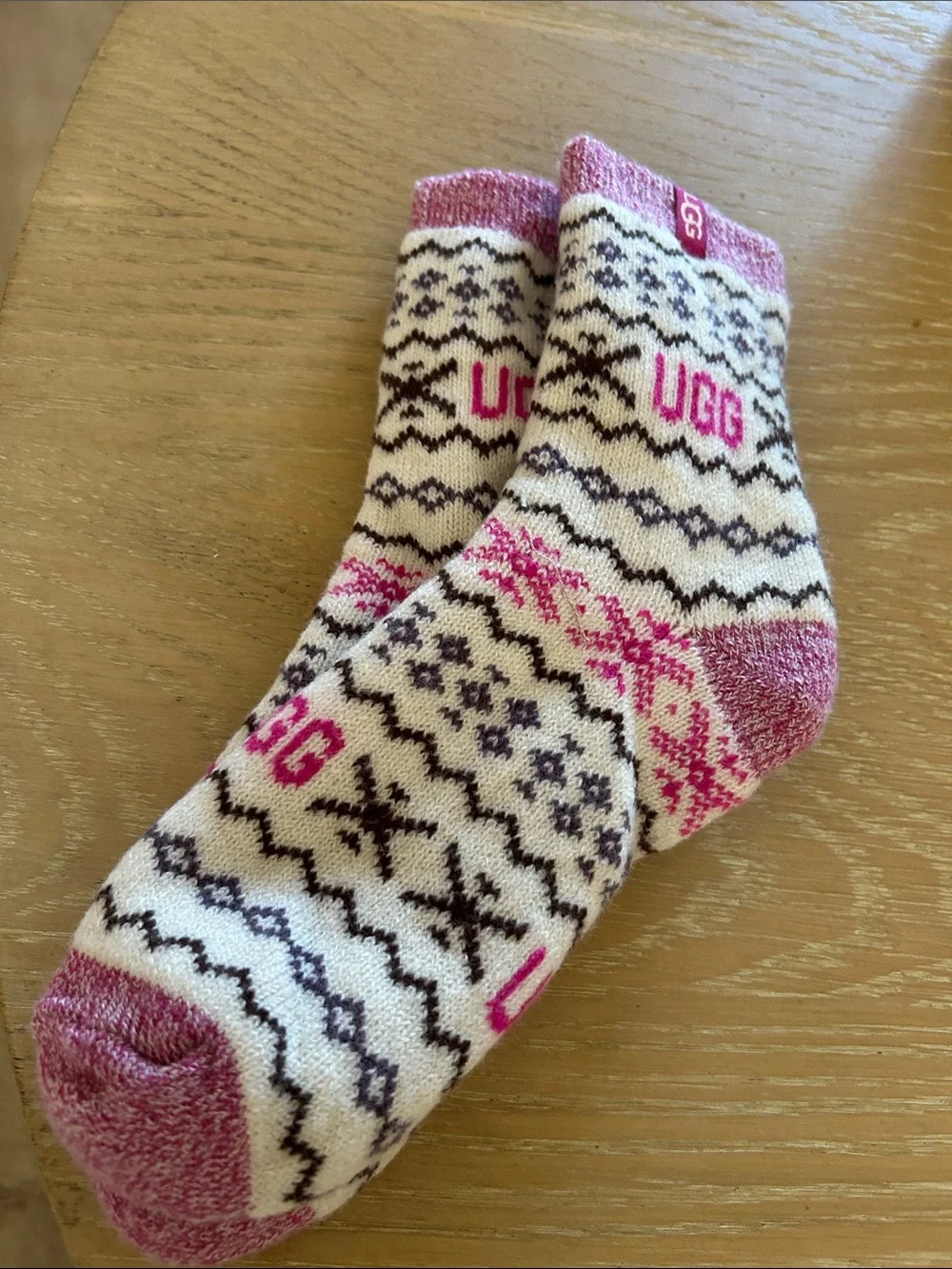 UGG®Cressida Jacquard Quarter Socks, Pink/Cream, one size NWOT